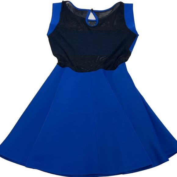Gracia Dress Womens Medium Blue Black Mesh Rhinestone Studded Fit Flare Mini - Picture 2 of 10